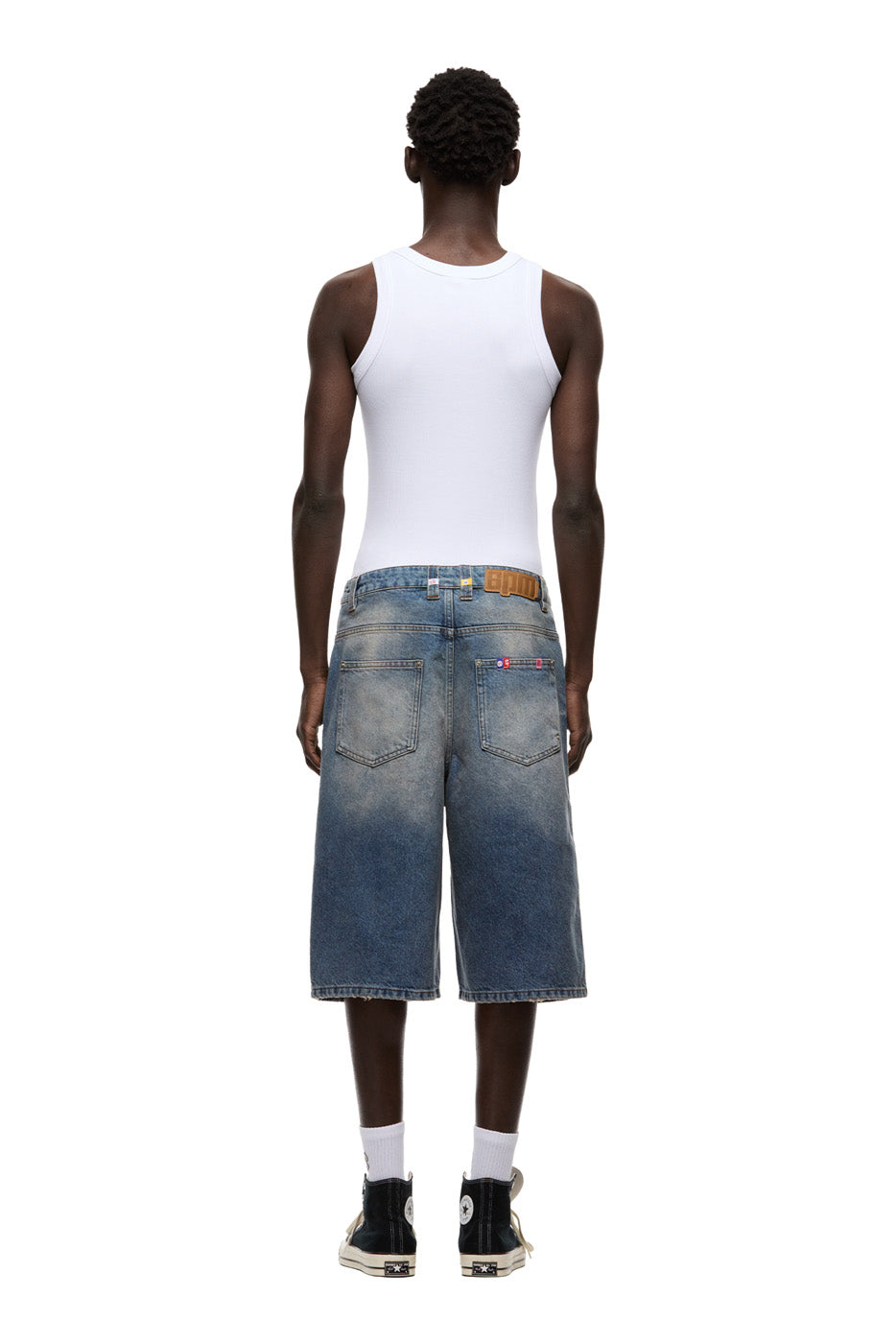 MULTI LABEL DENIM SHORTS MEDIUM BLUE