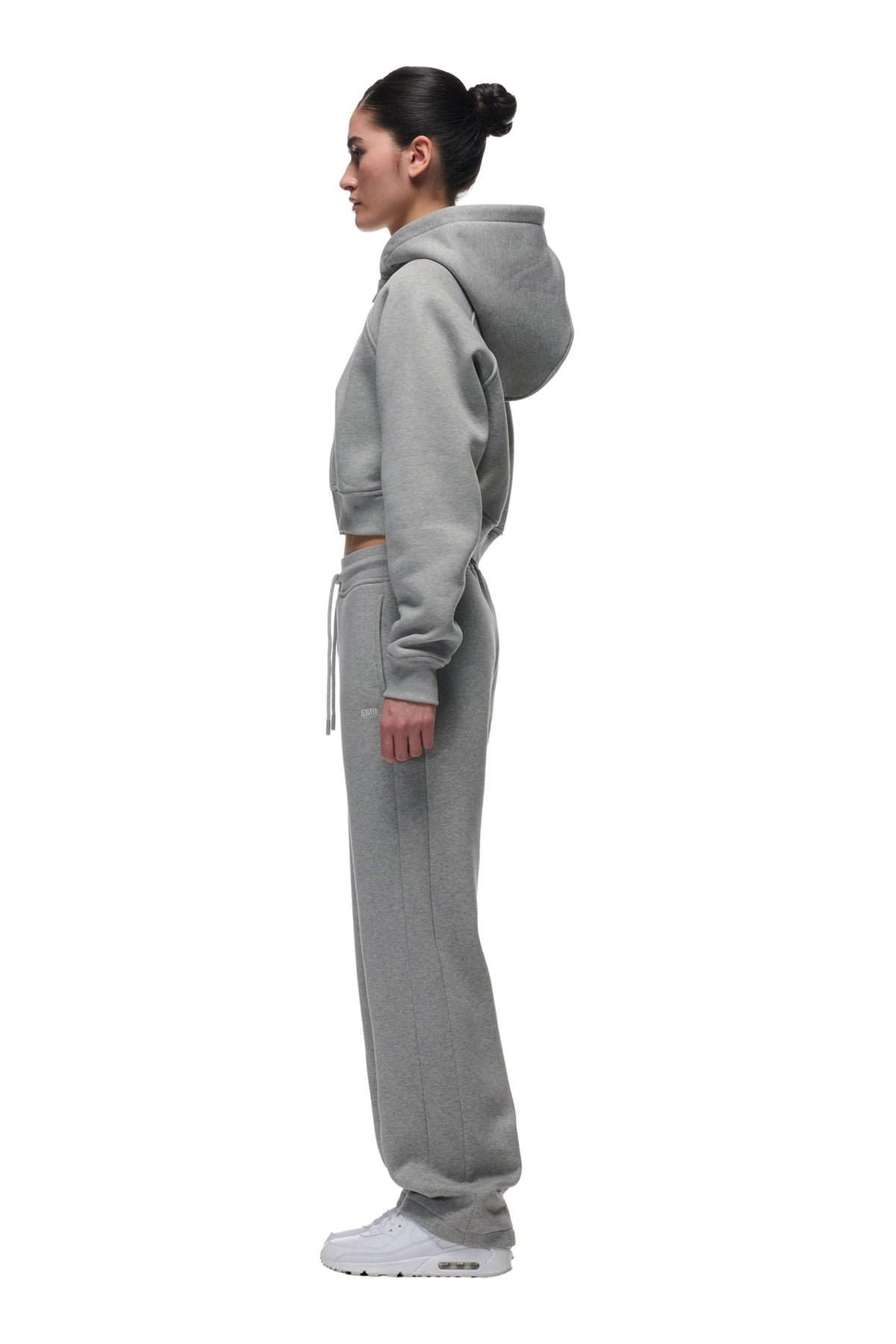 WMNS CROPPED ZIP HOODIE GREY MELANGE